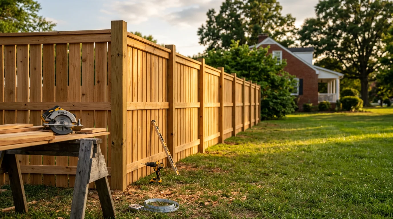 Professional wood fence installation in Archdale, NC backyard