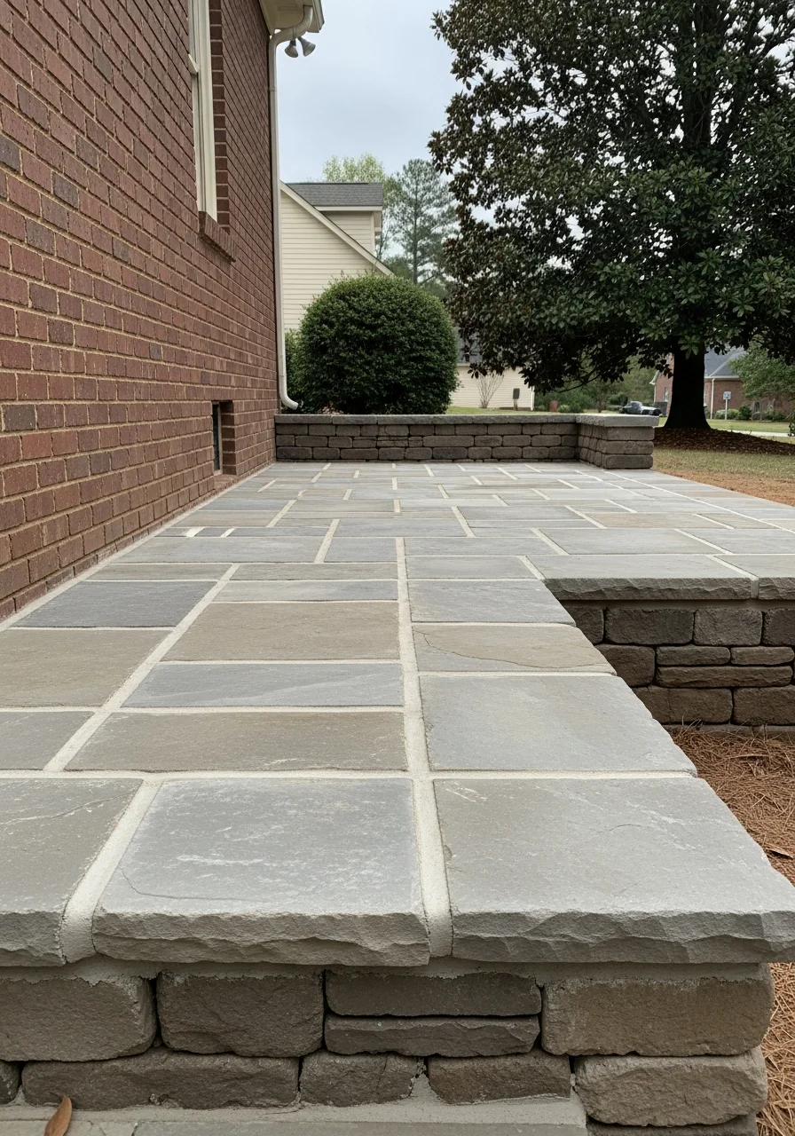 Stone patio with retaining wall and hardscape features in Davidson County home