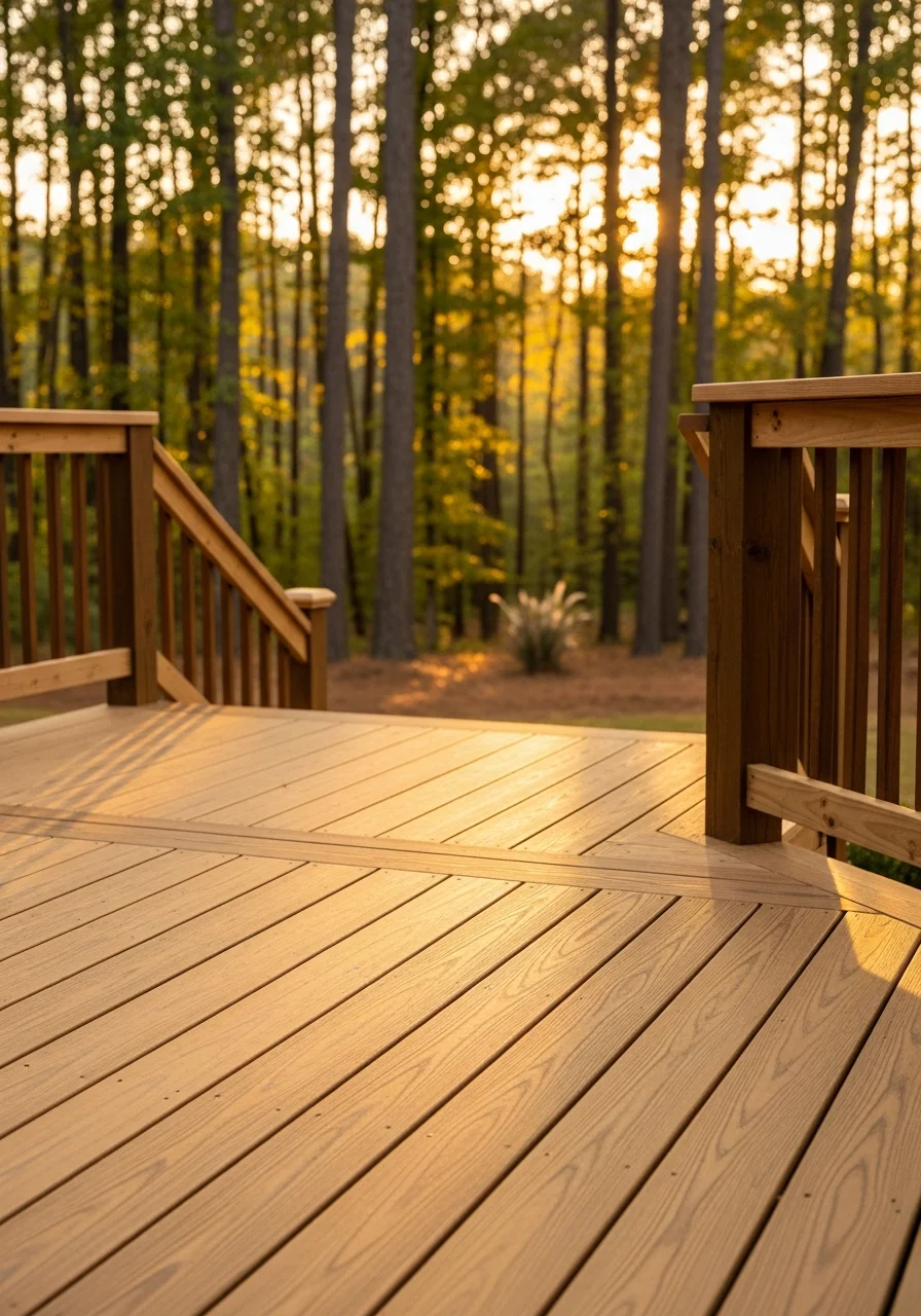 Custom composite deck overlooking wooded King NC residential property