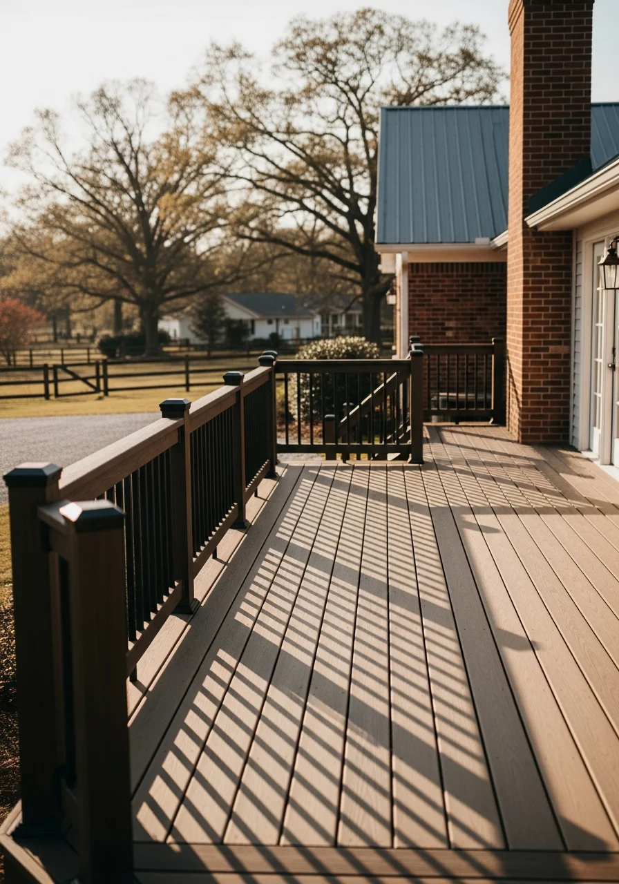 Custom deck and patio installation overlooking Ramseur residential property