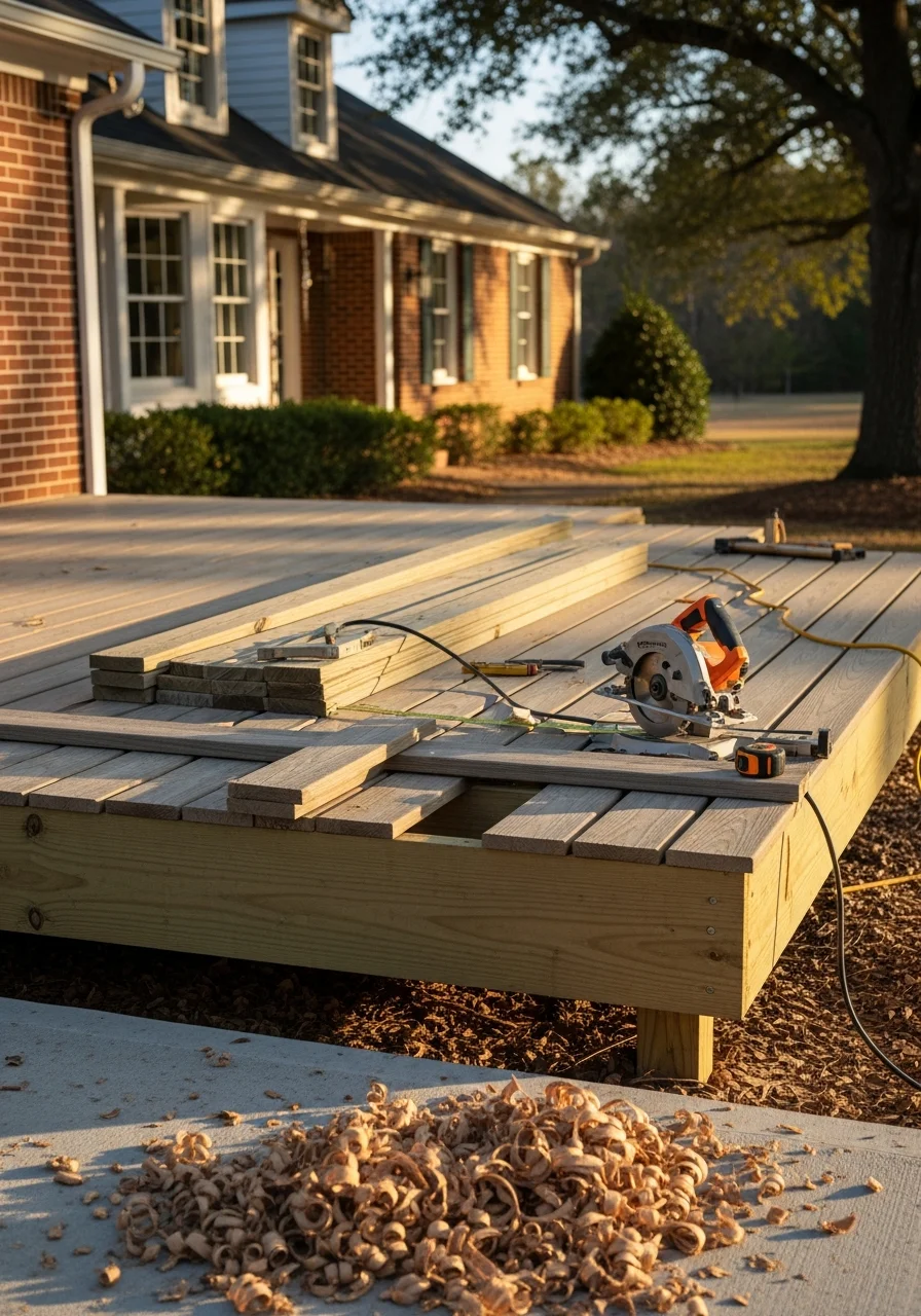 A professional contractor working on exterior improvements at a Reidsville home.
