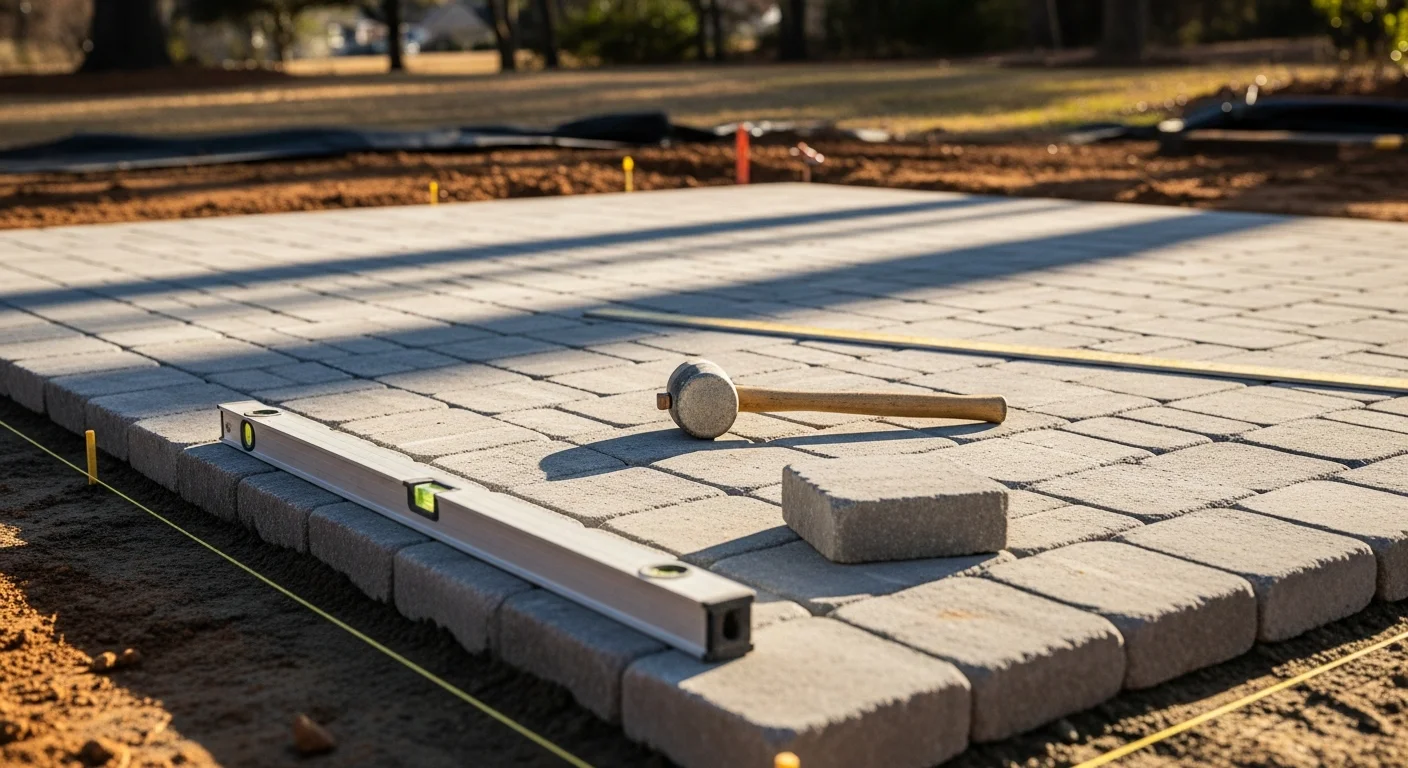 A finished backyard patio installed by Carolina Crafted Builds, LLC at a single-family home in Archdale, NC, with a clean surface, defined edges, and open yard space surrounding the build area.