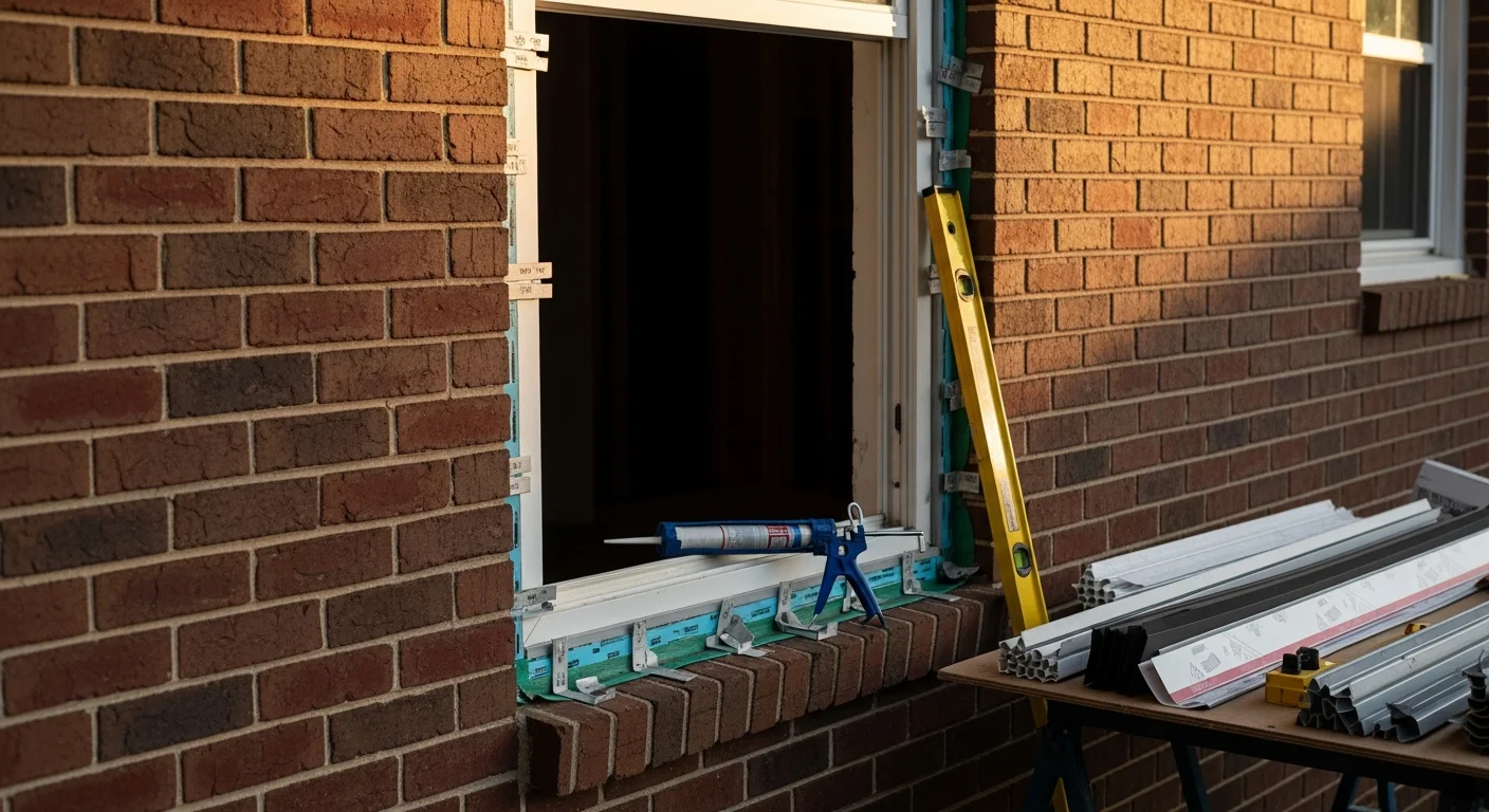 A newly installed window on a brick ranch-style home in Archdale, NC, with clean trim lines and a tight frame seal visible from the exterior. The surrounding siding shows no gaps or damage, reflecting a complete and finished installation.